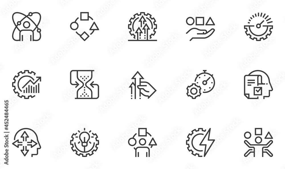 Set of Vector Line Icons Related to Efficiency. Performance, Productive, Multitasking. Editable Stroke. 48x48 Pixel Perfect. Set of Vector Line Icons Related to Efficiency. Performance, Productive, Multitasking. Editable Stroke. 48x48 Pixel Perfect.