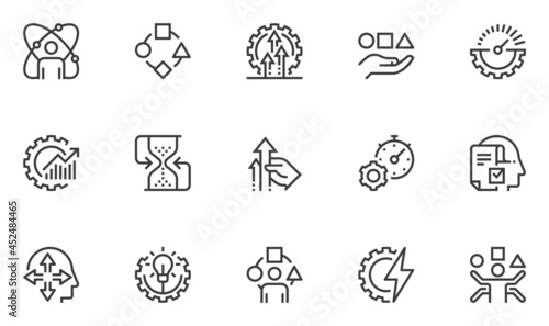 Set of Vector Line Icons Related to Efficiency. Performance  Productive  Multitasking. Editable Stroke. 48x48 Pixel Perfect.