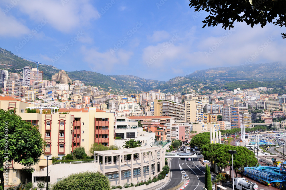Harbor in Monaco. Port Hercules. Boulevard Albert 1er, summer day, street view, cityscape.