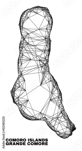 Wire frame irregular mesh Grande Comore Island map. Abstract lines form Grande Comore Island map. Wire carcass 2D net in vector format.