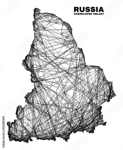 Net irregular mesh Sverdlovsk Region map. Abstract lines are combined into Sverdlovsk Region map. Wire carcass flat net in vector format.