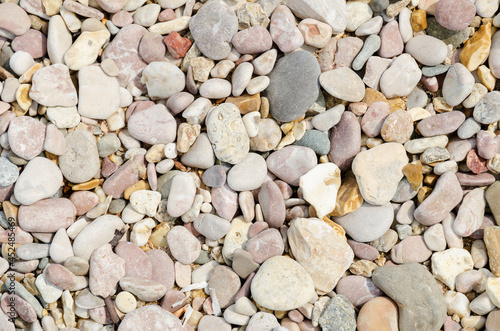 natural background multicolored dry sea pebbles on the seashore