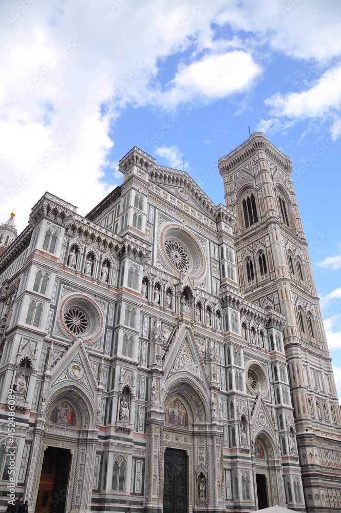 Stunning low angle view of 
Florence Cathedral (Cattedrale di Santa Maria del Fiore) in Florence, Italy