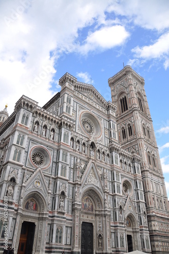 Stunning low angle view of Florence Cathedral (Cattedrale di Santa Maria del Fiore) in Florence, Italy