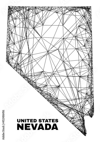 Wire frame irregular mesh Nevada State map. Abstract lines form Nevada State map. Wire frame 2D network in vector format. Vector structure is created for Nevada State map using crossing random lines.