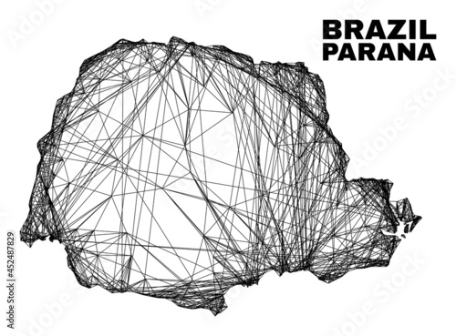 Wire frame irregular mesh Parana State map. Abstract lines are combined into Parana State map. Wire frame 2D network in vector format. photo