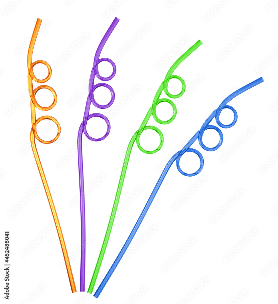 Obraz premium Set with different straws for drinks on white background