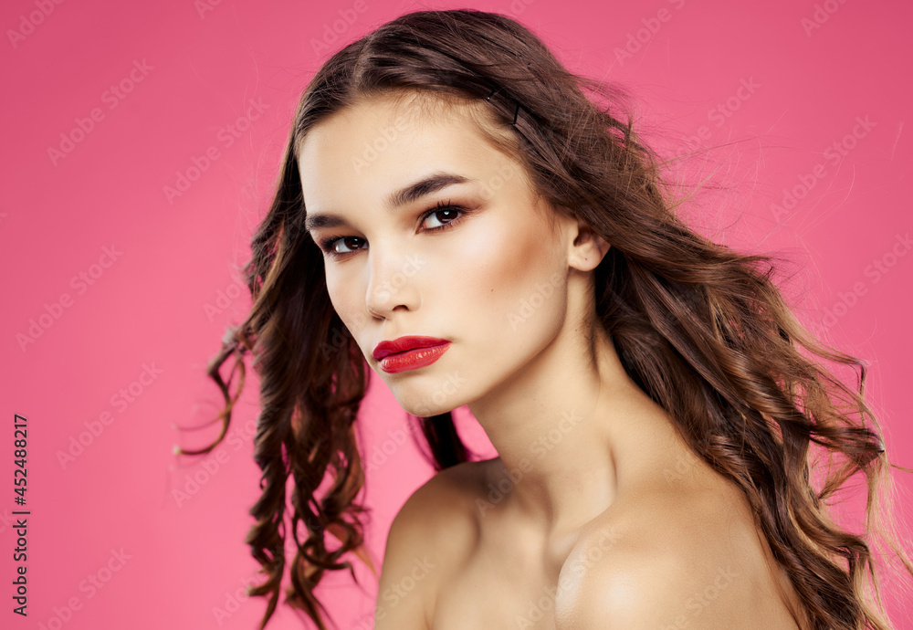 pretty woman bare shoulders luxury pink background pretty woman bare shoulders luxury pink background