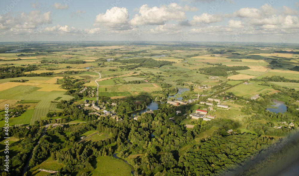 Aerial view of Cirava, Latvia in sunny summer day.