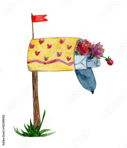 Letterbox with flowers hand drawn watercolor clipart © Анастасия Якушева