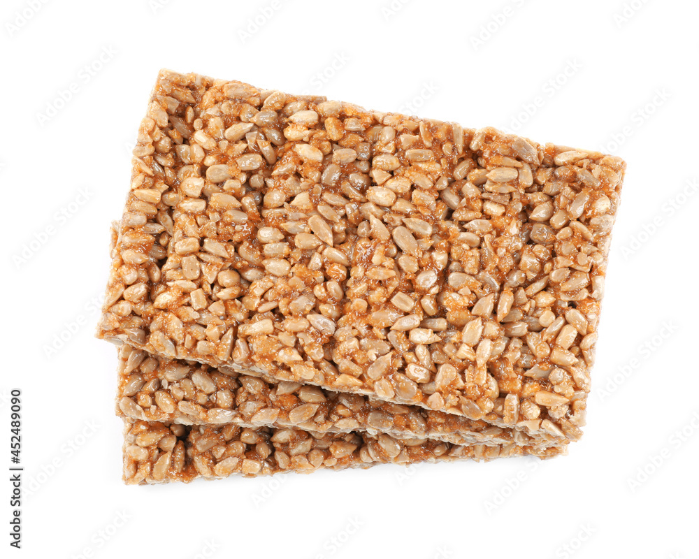 Delicious kozinaki bars on white background, top view Delicious kozinaki bars on white background, top view