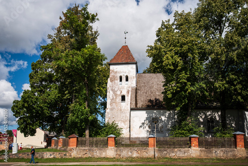 Valdemarpils lutheran church in summer day, Latvia. photo