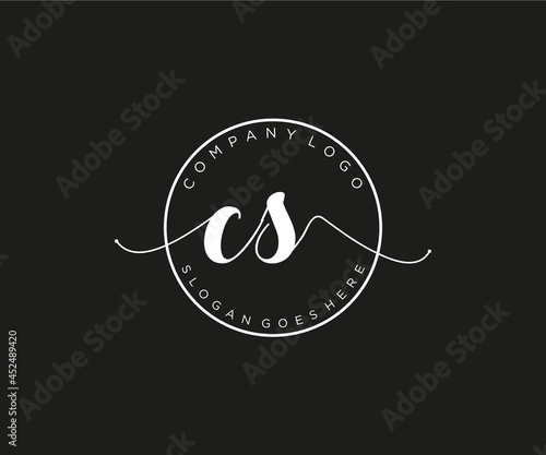 initial CS Feminine logo beauty monogram and elegant logo design, handwriting logo of initial signature, wedding, fashion, floral and botanical with creative template.
