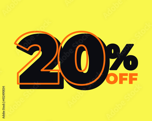 20% off tag twenty percent discount black friday sale black letter yellow background