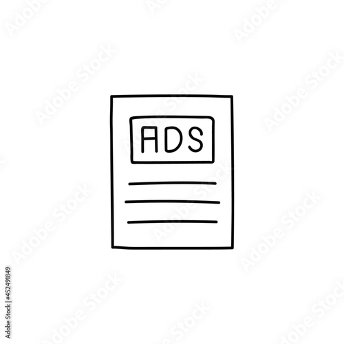 Article Ad icon, for SEO icon in flat black line style, isolated on white background 