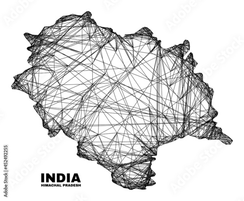 Wire frame irregular mesh Himachal Pradesh State map. Abstract lines are combined into Himachal Pradesh State map. Wire carcass 2D net in vector format.