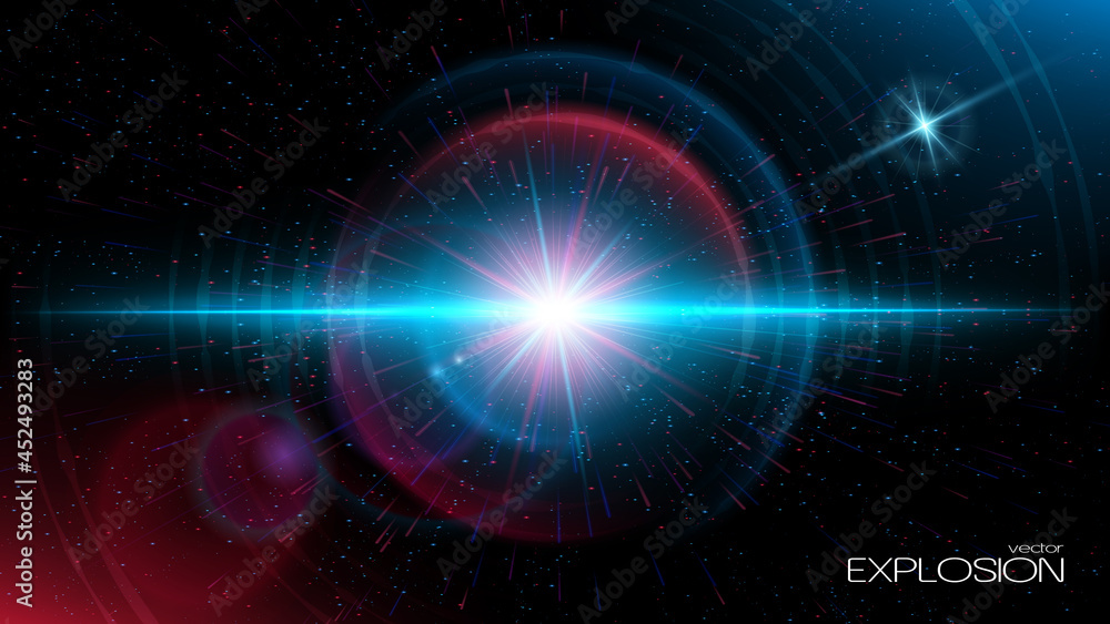 A dramatic CGI render of a supernova explosion illuminating the darkness of  space with brilliant colors and particles