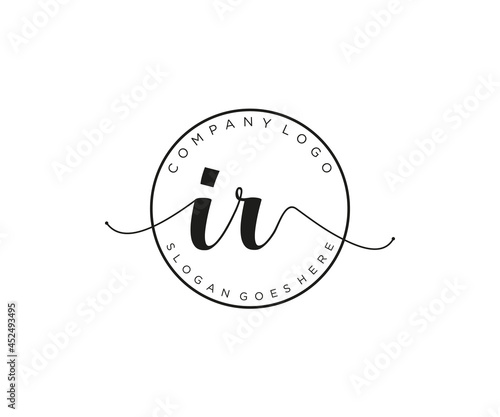 initial IR Feminine logo beauty monogram and elegant logo design, handwriting logo of initial signature, wedding, fashion, floral and botanical with creative template.