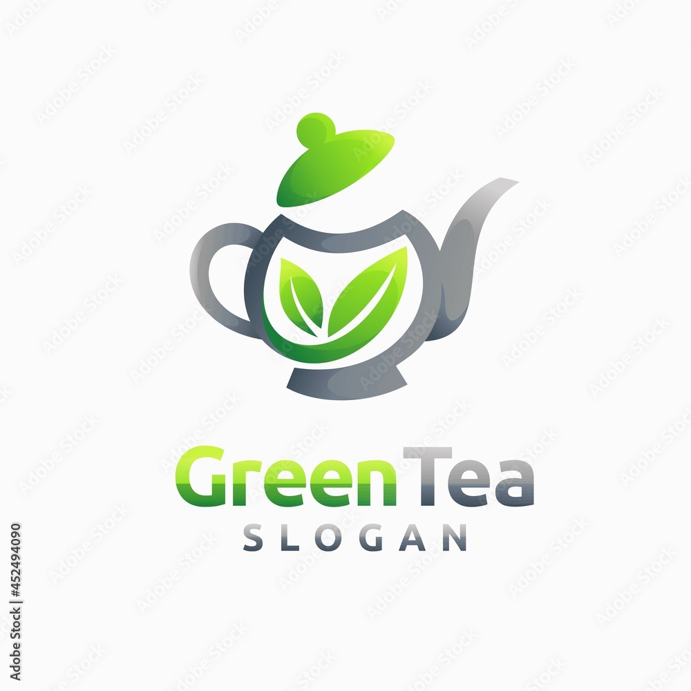 Green tea logo with teapot concept Green tea logo with teapot concept