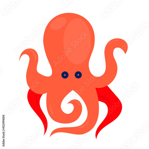 Octopus flat icon. Pictogram for web. Simple symbol isolated on white background. Vector eps10