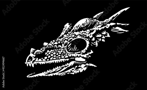 Vector 3d skull of pachycephalosaurus on black, graphical illustration,paleontological element	