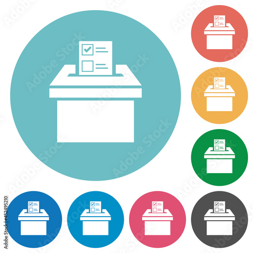 Voting paper and ballot box solid flat round icons