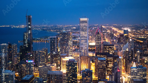 Chicago by night - amazing aerial view over the skyscrapers - CHICAGO  ILLINOIS - JUNE 12  2019