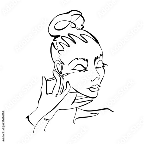 Line art. The girl's face is drawn with one line. Beauty injections. Cosmetology logo. Beauty salon. Vector
