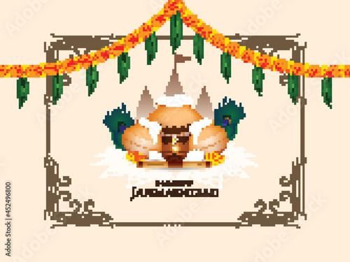 Abstract Happy Janmashtami hindu festival greeting background