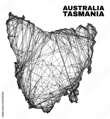 Net irregular mesh Tasmania Island map. Abstract lines form Tasmania Island map. Wire carcass flat net in vector format.
