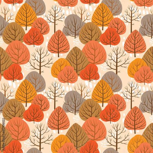 Autumn forest seamless pattern with different trees © my may day