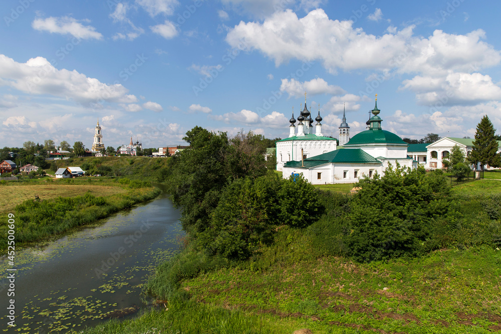 Russia. Suzdal. Views of Suzdal. Pyatnitskaya Church. Kamenka River.