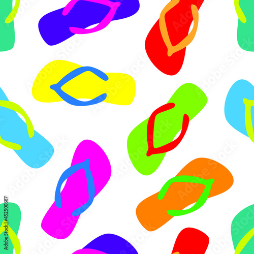 Flip flops seamless pattern on white background. Vector illustration.