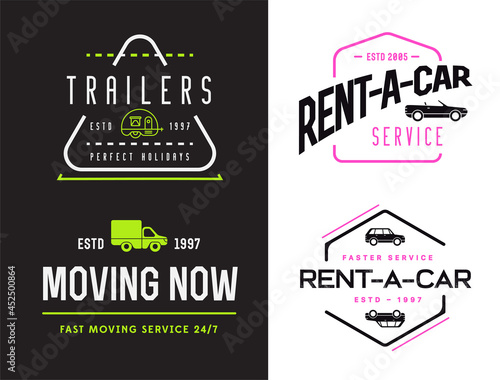 Set of Four Car Rental or Car Service Signs. Template with Fictitious Text.