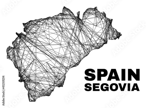 Net irregular mesh Segovia Province map. Abstract lines form Segovia Province map. Linear carcass flat net in vector format.