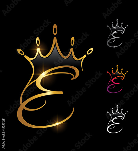 Golden Monogram Crown Initial Letter E