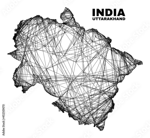 Wire frame irregular mesh Uttarakhand State map. Abstract lines form Uttarakhand State map. Wire carcass 2D network in vector format.