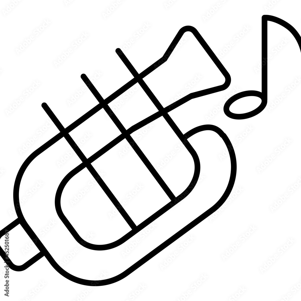 A linear design icon of brass, music horn A linear design icon of brass, music horn