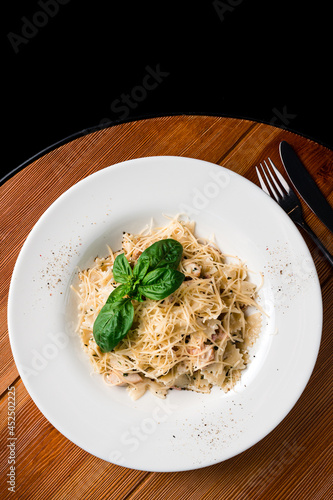 Canvas Print chicken fricassee with Green basil
