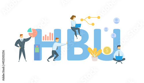 HBU, Higher and Better Use. Concept with keyword, people and icons. Flat vector illustration. Isolated on white.