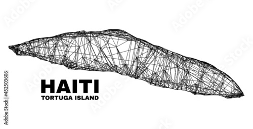 carcass irregular mesh Tortuga Island of Haiti map. Abstract lines form Tortuga Island of Haiti map. Linear frame flat net in vector format.
