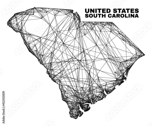 carcass irregular mesh South Carolina State map. Abstract lines form South Carolina State map. Linear carcass 2D net in vector format.