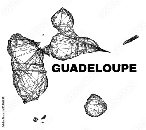 Network irregular mesh Guadeloupe map. Abstract lines are combined into Guadeloupe map. Linear carcass 2D network in vector format.