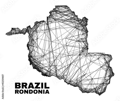 Wire frame irregular mesh Rondonia State map. Abstract lines are combined into Rondonia State map. Wire carcass flat network in vector format.