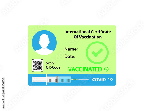 Vaccine passport. Covid-19 immunity document. Vaccination certificate. Unlock the world for travelling