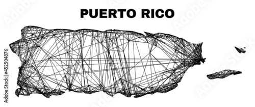 carcass irregular mesh Puerto Rico map. Abstract lines are combined into Puerto Rico map. Linear carcass flat net in vector format.