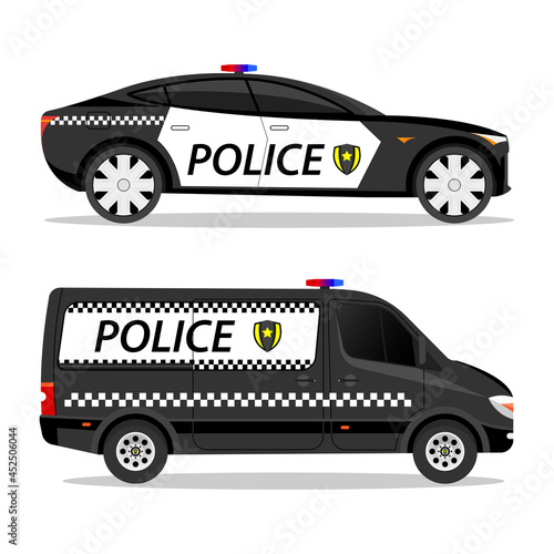 Set Police Cars Van Sport Car Fast Auto Body illustration Vector