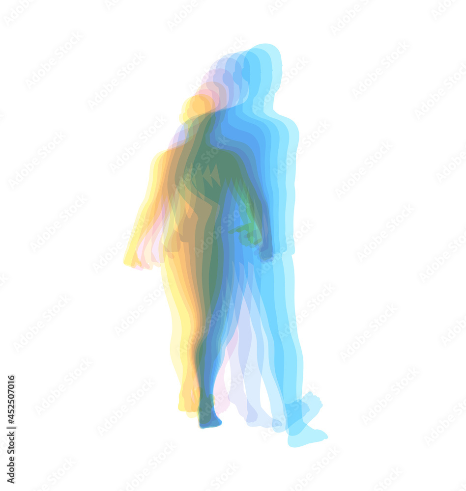 Transparent overlapping colors silhouettes. Walking man. Animation frames. Vector illustration for print, web site, poster, placard or wallpaper. Transparent overlapping colors silhouettes. Walking man. Animation frames. Vector illustration for print, web site, poster, placard or wallpaper.