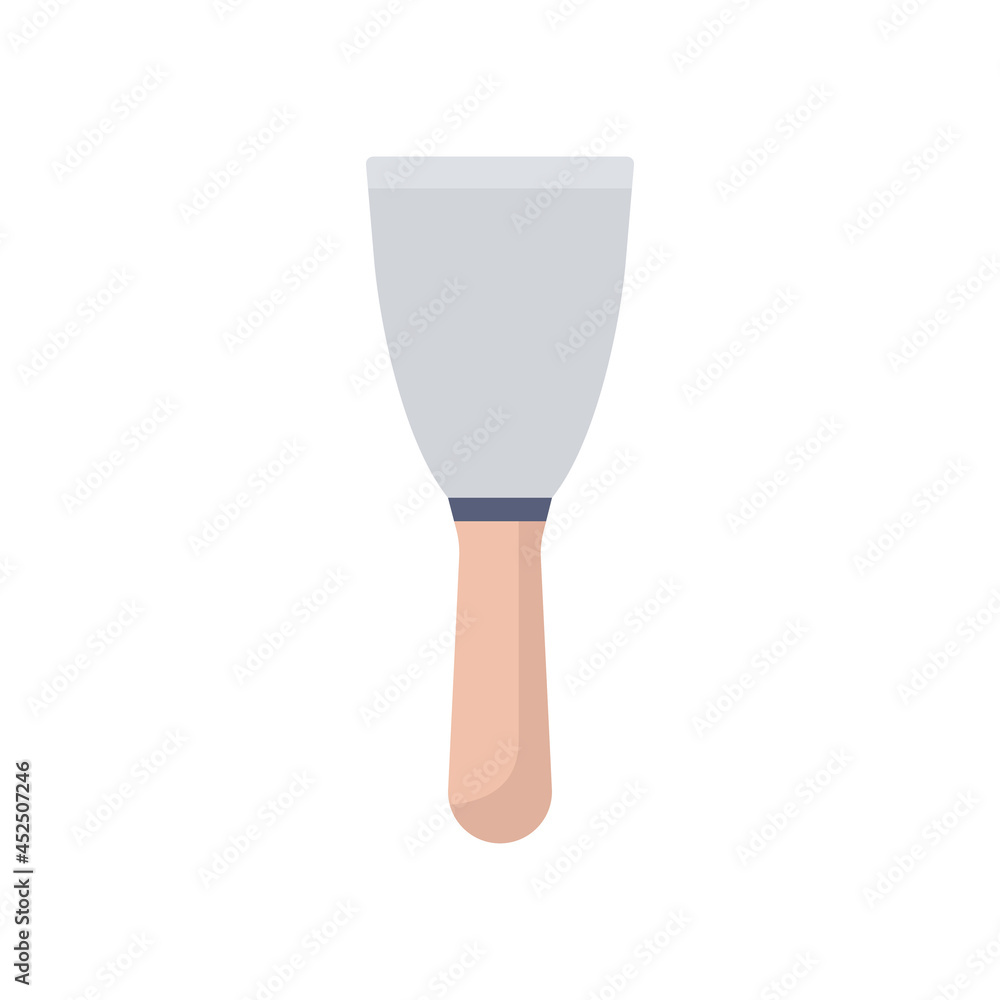 Scraper icon with wood handle. Spatula trowel work tool. Repair and built symbol. Vector isolated on white. Scraper icon with wood handle. Spatula trowel work tool. Repair and built symbol. Vector isolated on white.