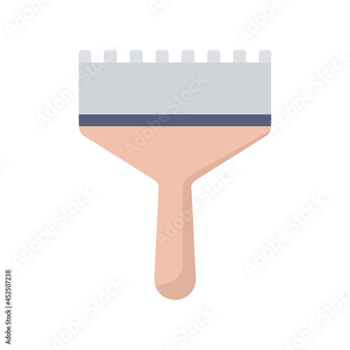 Scraper icon with wood handle. Spatula trowel work tool. Repair and built symbol. Vector isolated on white.